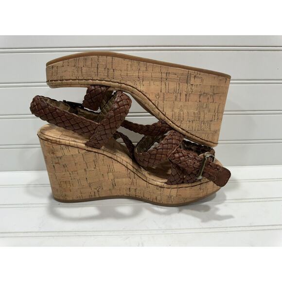 Born BOC Chrissy Womens Size 7 Cork Wedge Brown Braided Sandals Born Summer Shoe - Picture 5 of 8